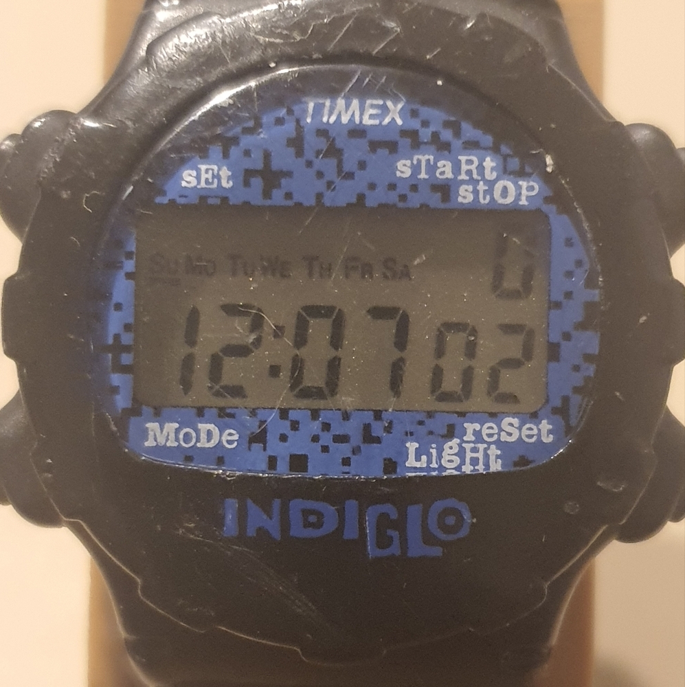 10/$20 Vtg Timex Blue/Black Digital Alarm Chrono Boy's Watch